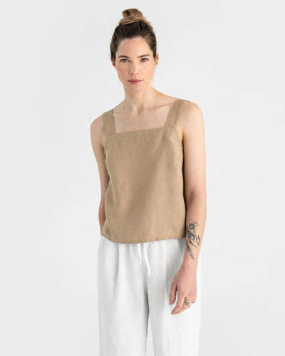 Linen tank top OLINDA in Wheat - MagicLinen modelBoxOn