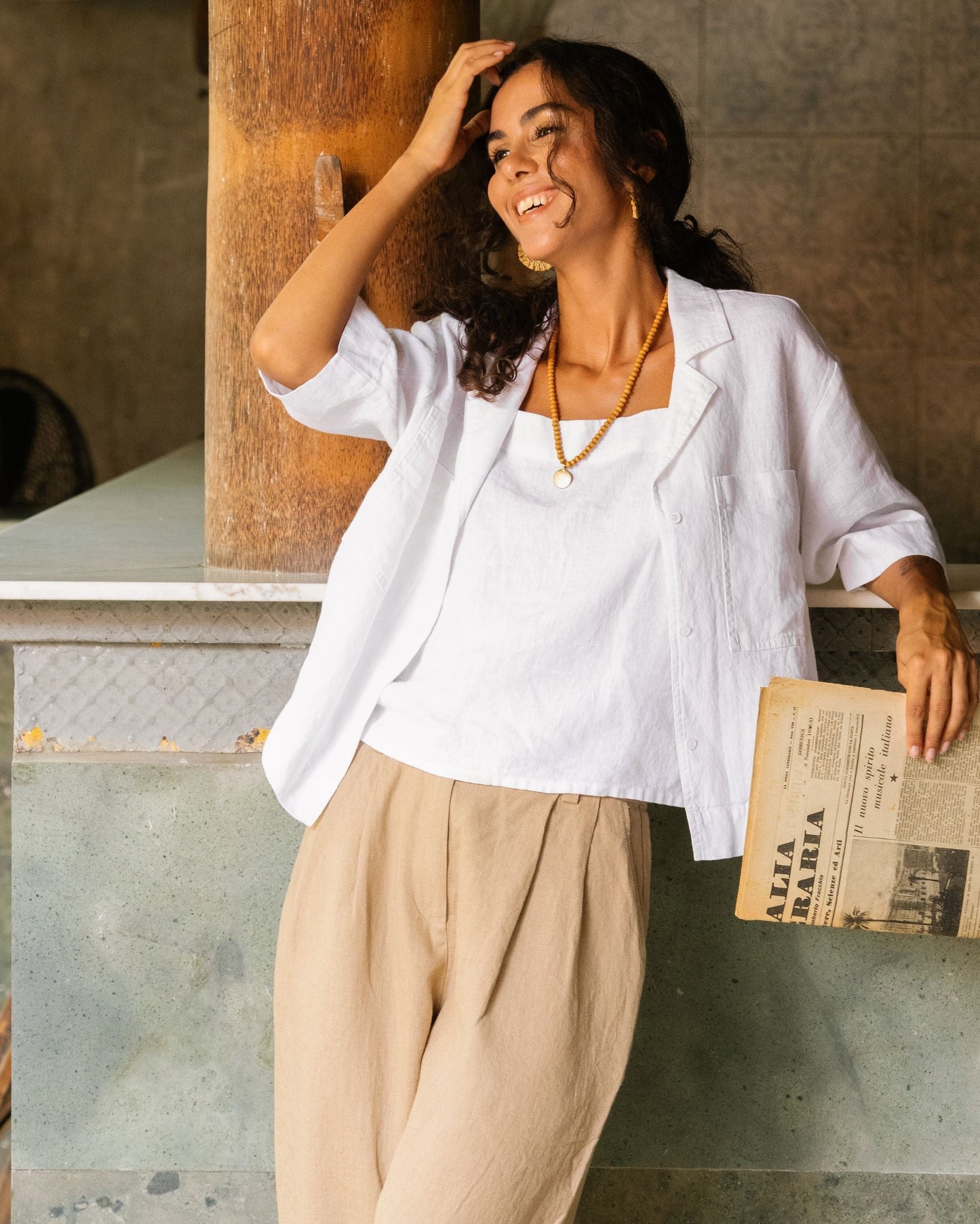 Linen camp shirt ORVIETO in White - MagicLinen