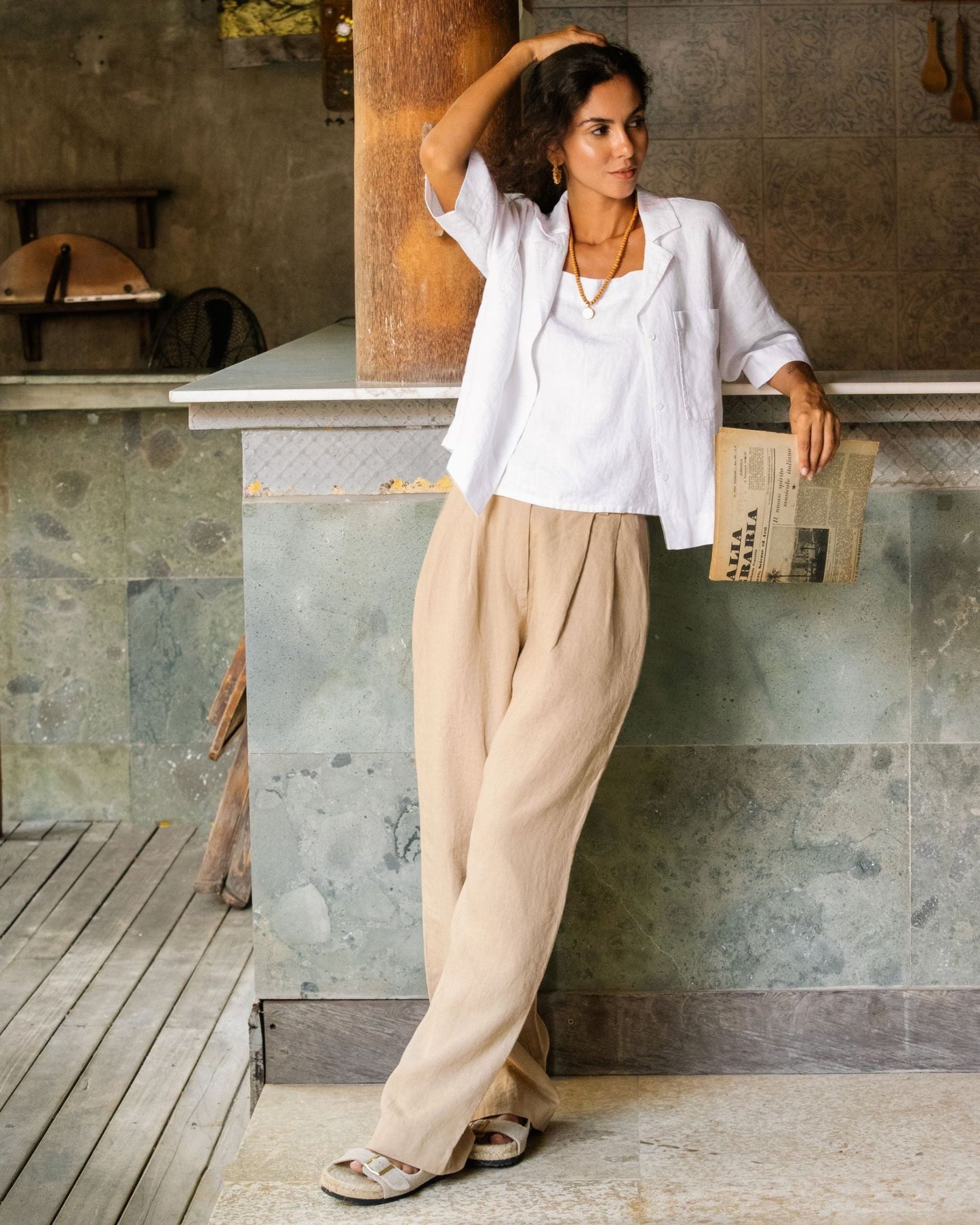 Linen camp shirt ORVIETO in White - MagicLinen