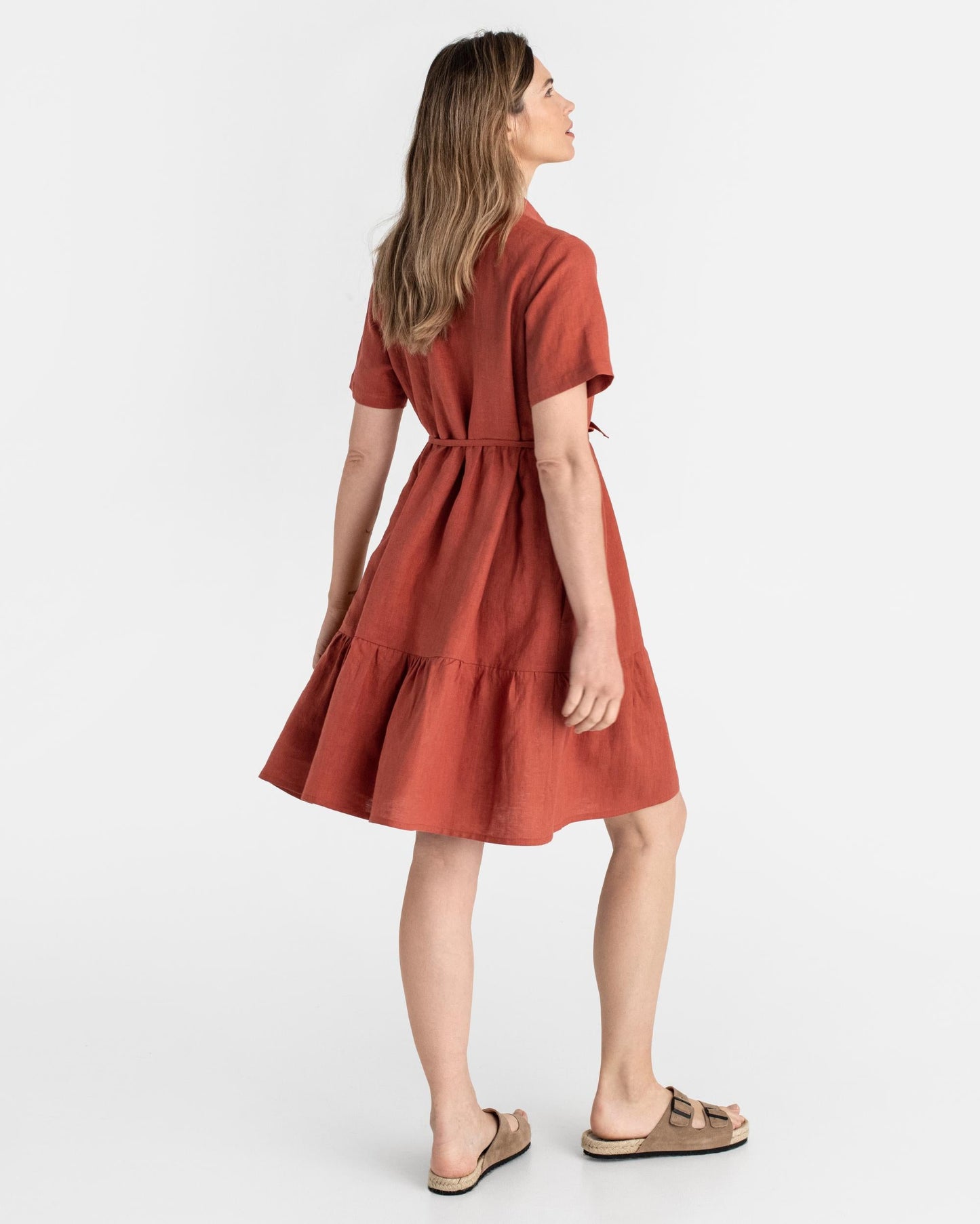 Tiered linen dress PETRA in Clay - MagicLinen