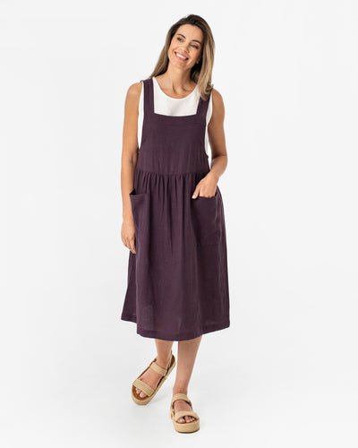 Pinafore linen dress ROATAN in Dark purple - MagicLinen