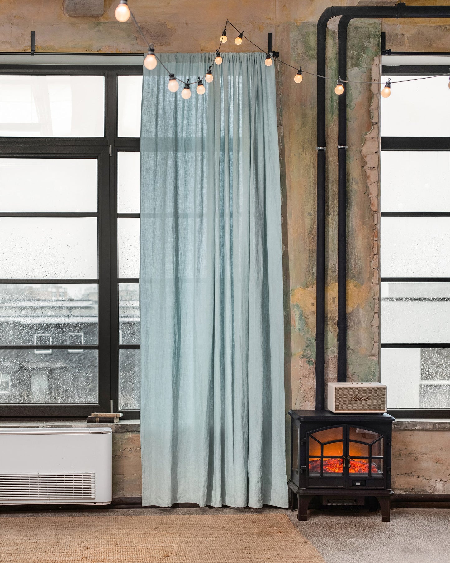 Custom size rod pocket linen curtain panel (1 pcs) in Dusty blue - MagicLinen