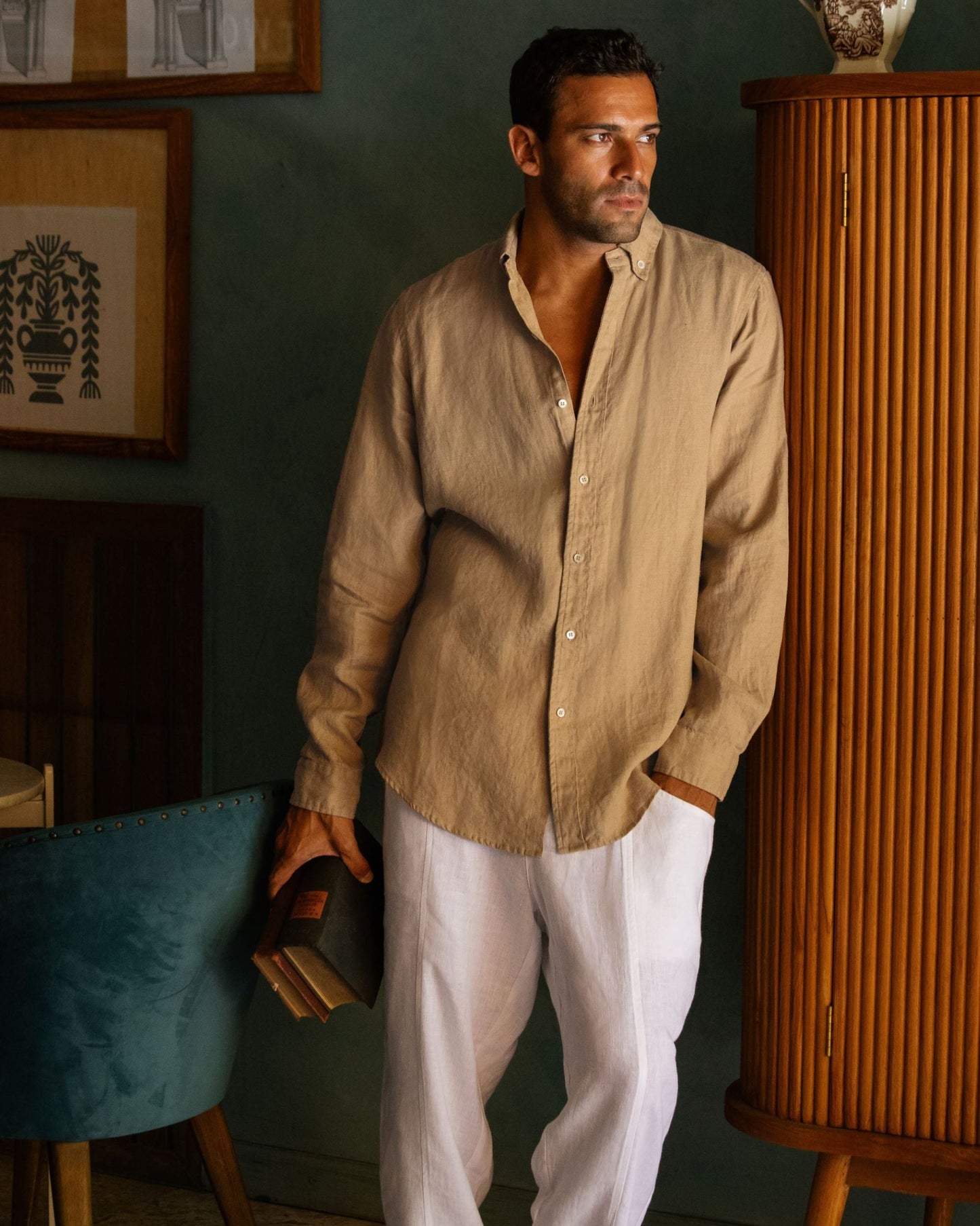 Classic men's linen shirt SINTRA in Wheat - MagicLinen