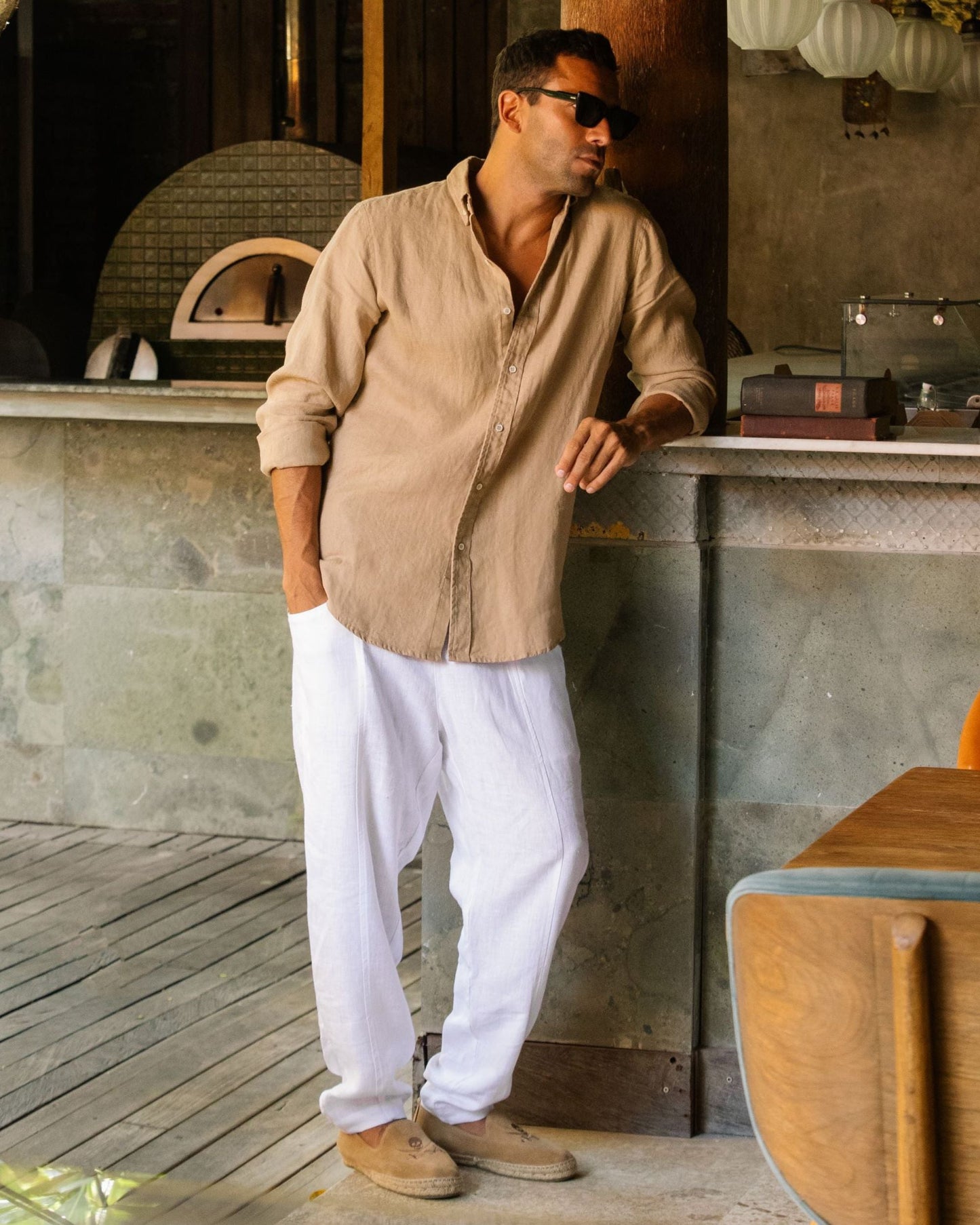 Classic men's linen shirt SINTRA in Wheat - MagicLinen