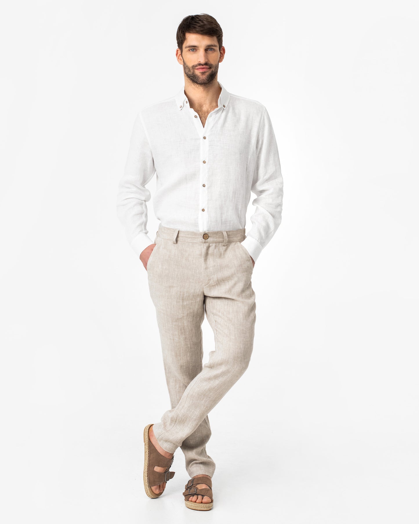 Regular straight leg men's linen pants SOGLIO in Natural melange - MagicLinen