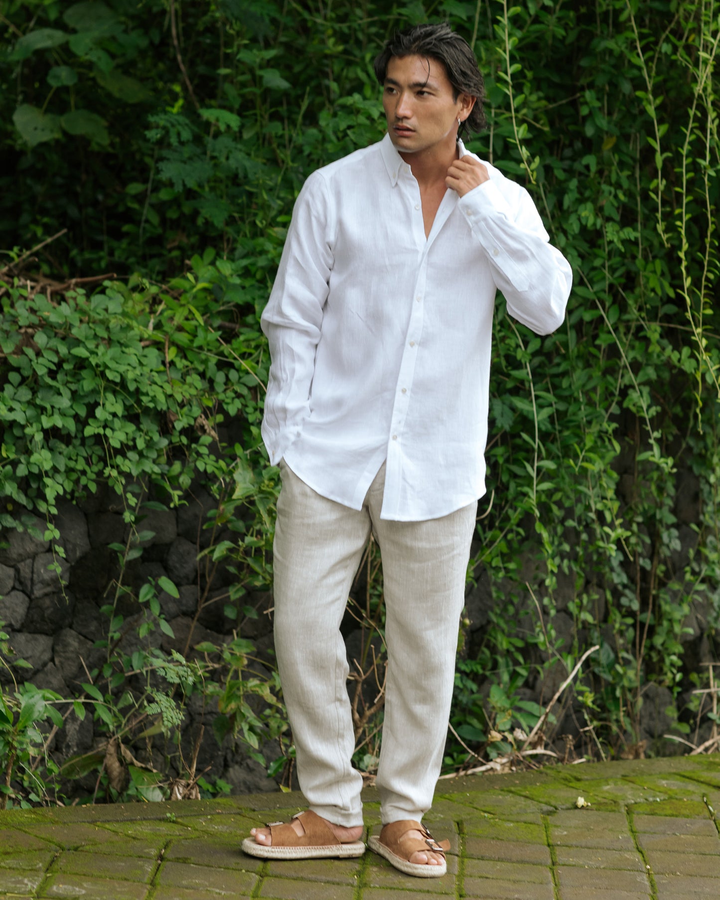 Regular straight leg men's linen pants SOGLIO in Natural melange - MagicLinen