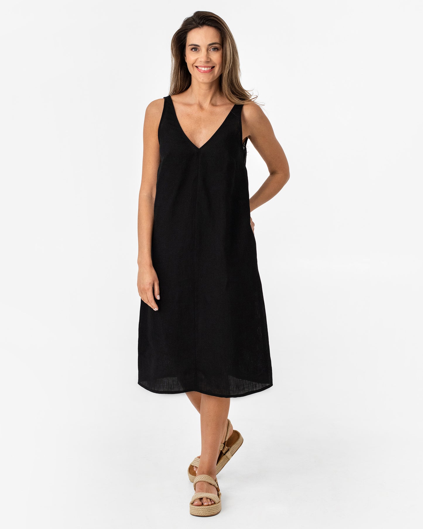 Cut-out linen dress TAHITI in Black - MagicLinen