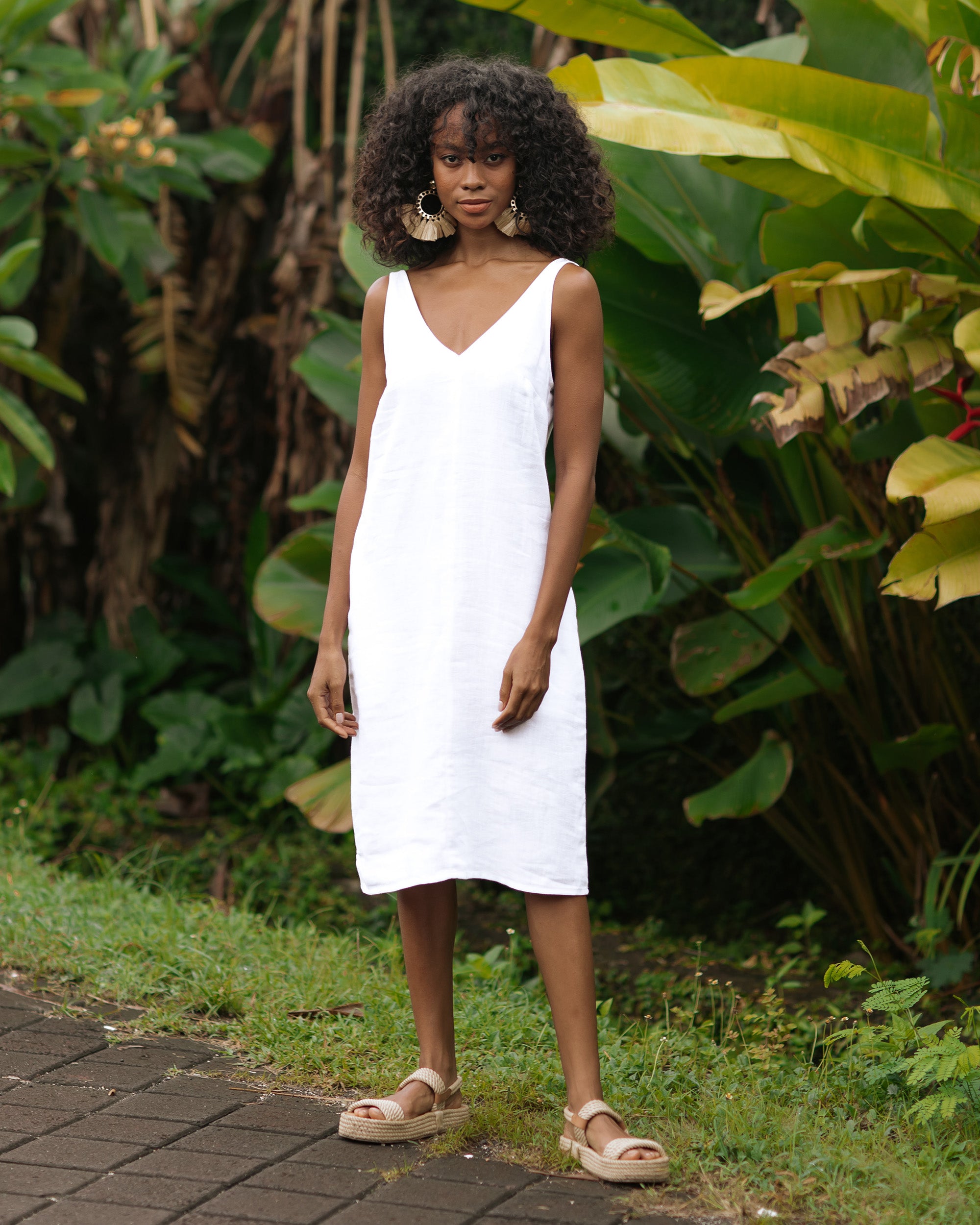 Cut-Out Linen Dress Tahiti in White