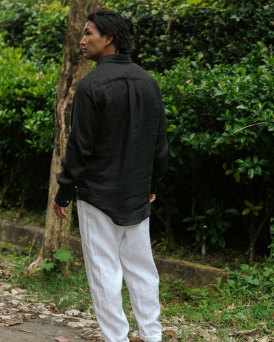 Men's classic linen shirt WENGEN in Black - MagicLinen