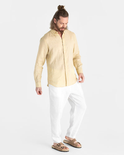 Men's classic linen shirt WENGEN in Cream - MagicLinen modelBoxOn