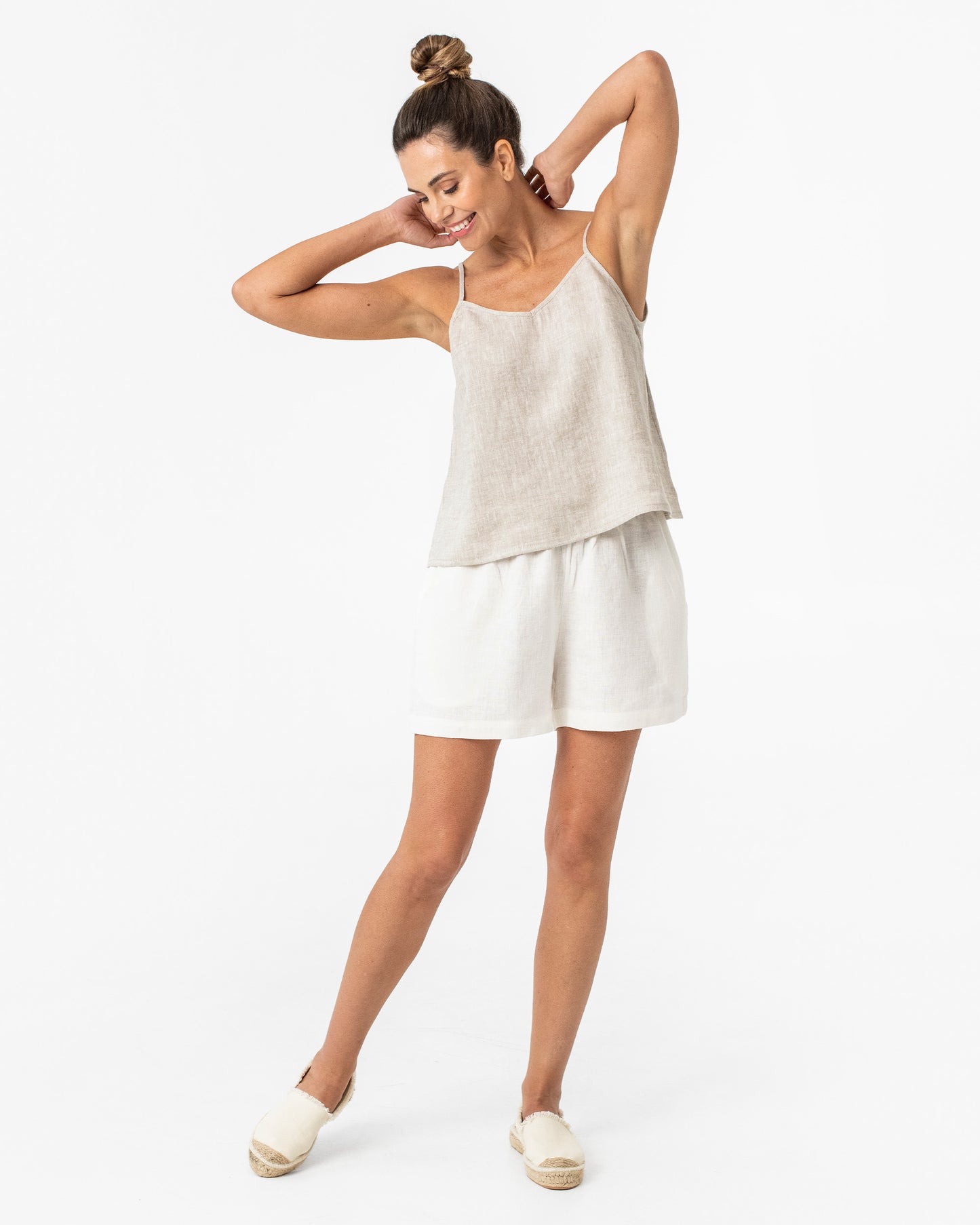 Spaghetti strap linen top ZION in Natural melange - MagicLinen