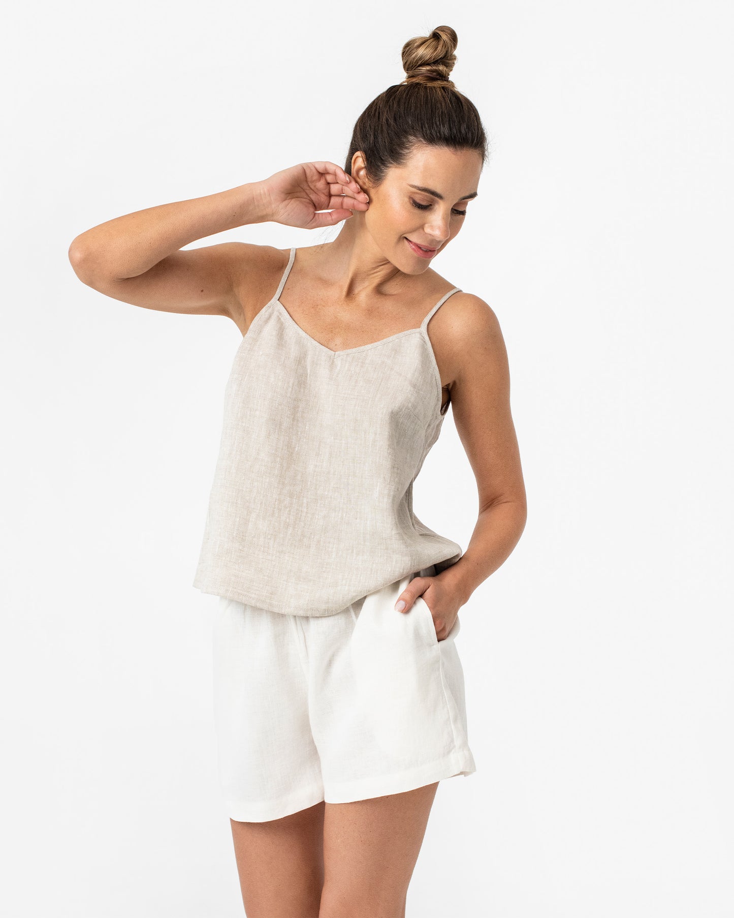 Spaghetti strap linen top ZION in Natural melange - MagicLinen