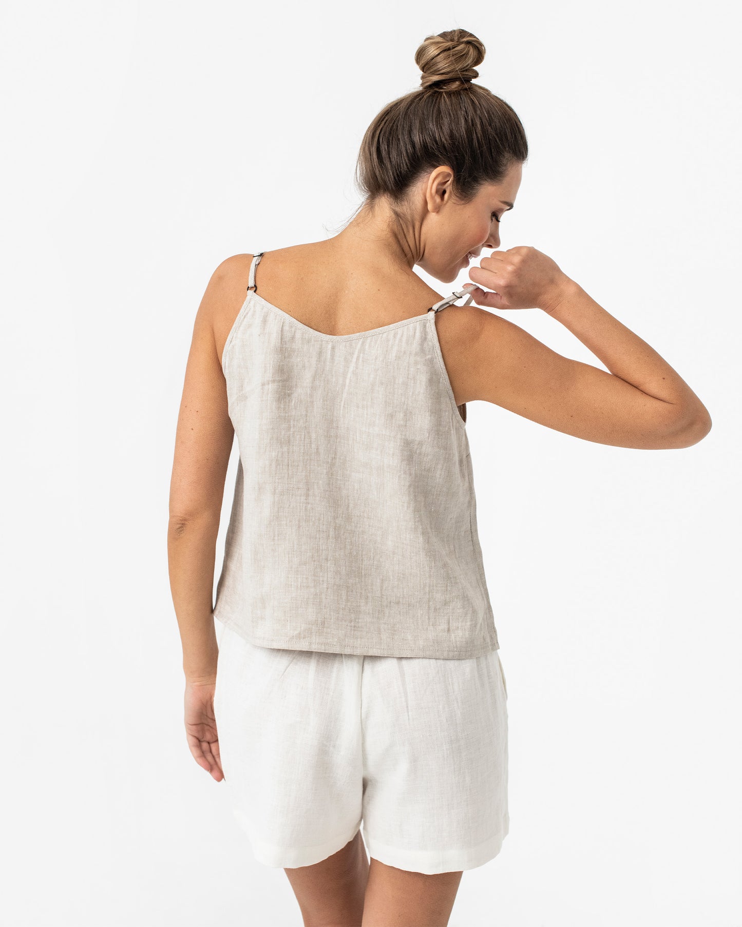 Spaghetti strap linen top ZION in Natural melange - MagicLinen