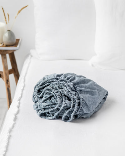 Blue melange linen fitted sheet - MagicLinen