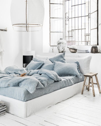 Blue melange linen fitted sheet - MagicLinen