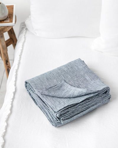 Blue melange linen flat sheet - MagicLinen