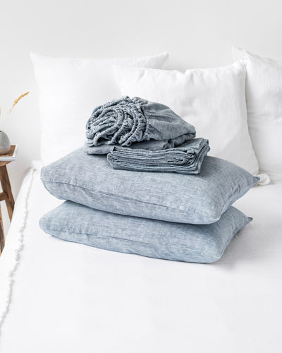 Blue melange linen sheet set (4 pcs) - MagicLinen