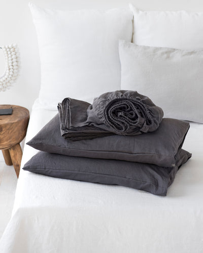 Charcoal gray linen sheet set (4 pcs) - MagicLinen