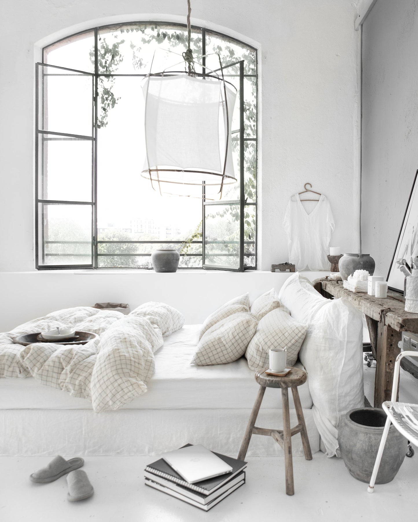 Charcoal grid linen duvet cover - MagicLinen