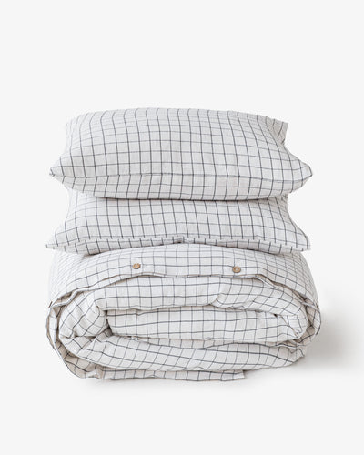 Charcoal grid linen duvet cover set (3 pcs) - MagicLinen