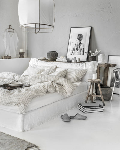 Charcoal grid linen duvet cover set (3 pcs) - MagicLinen