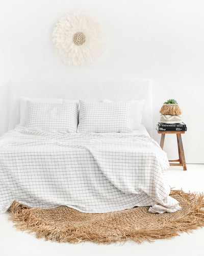 Charcoal grid linen flat sheet - MagicLinen