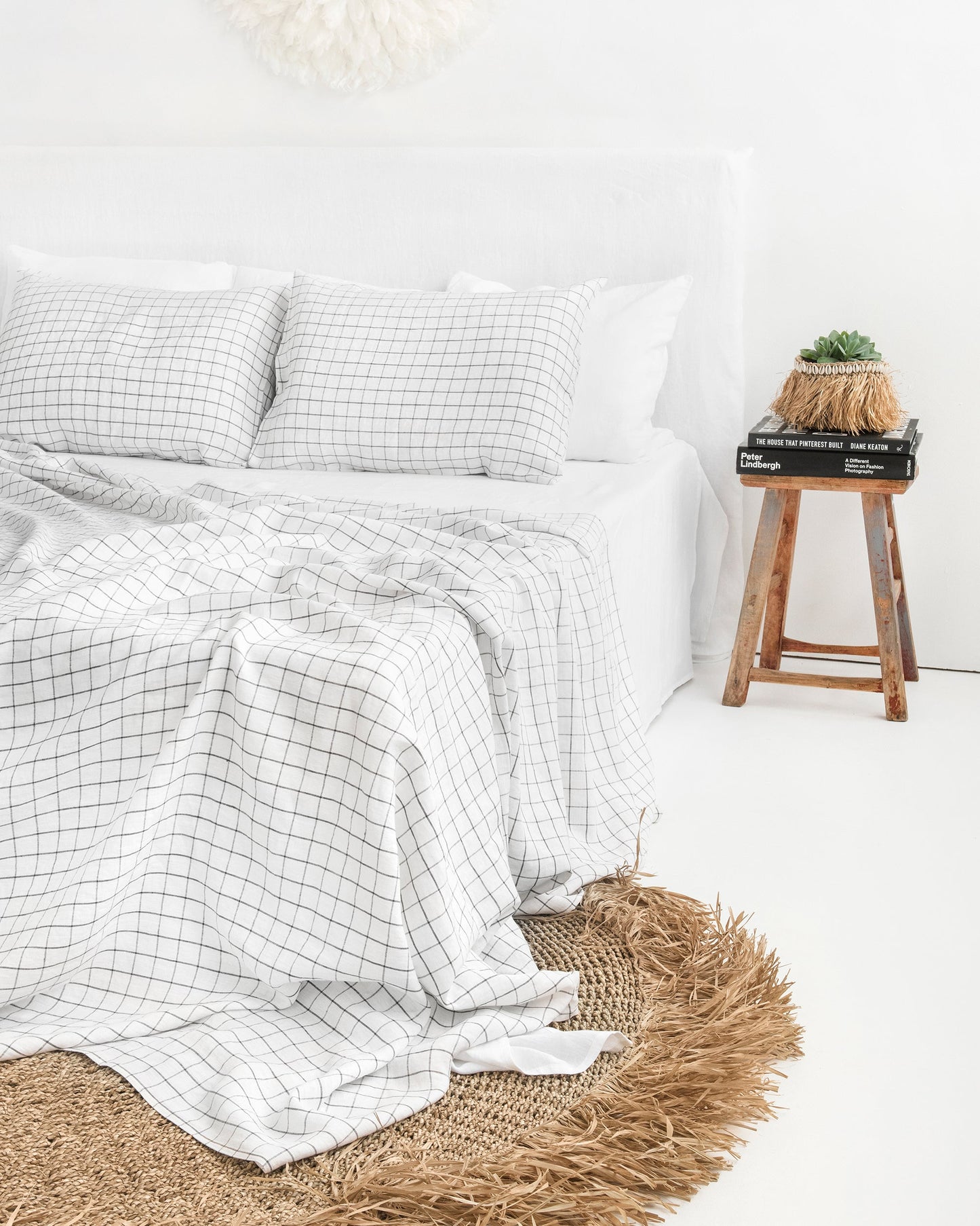 Custom size Charcoal grid linen pillowcase - MagicLinen