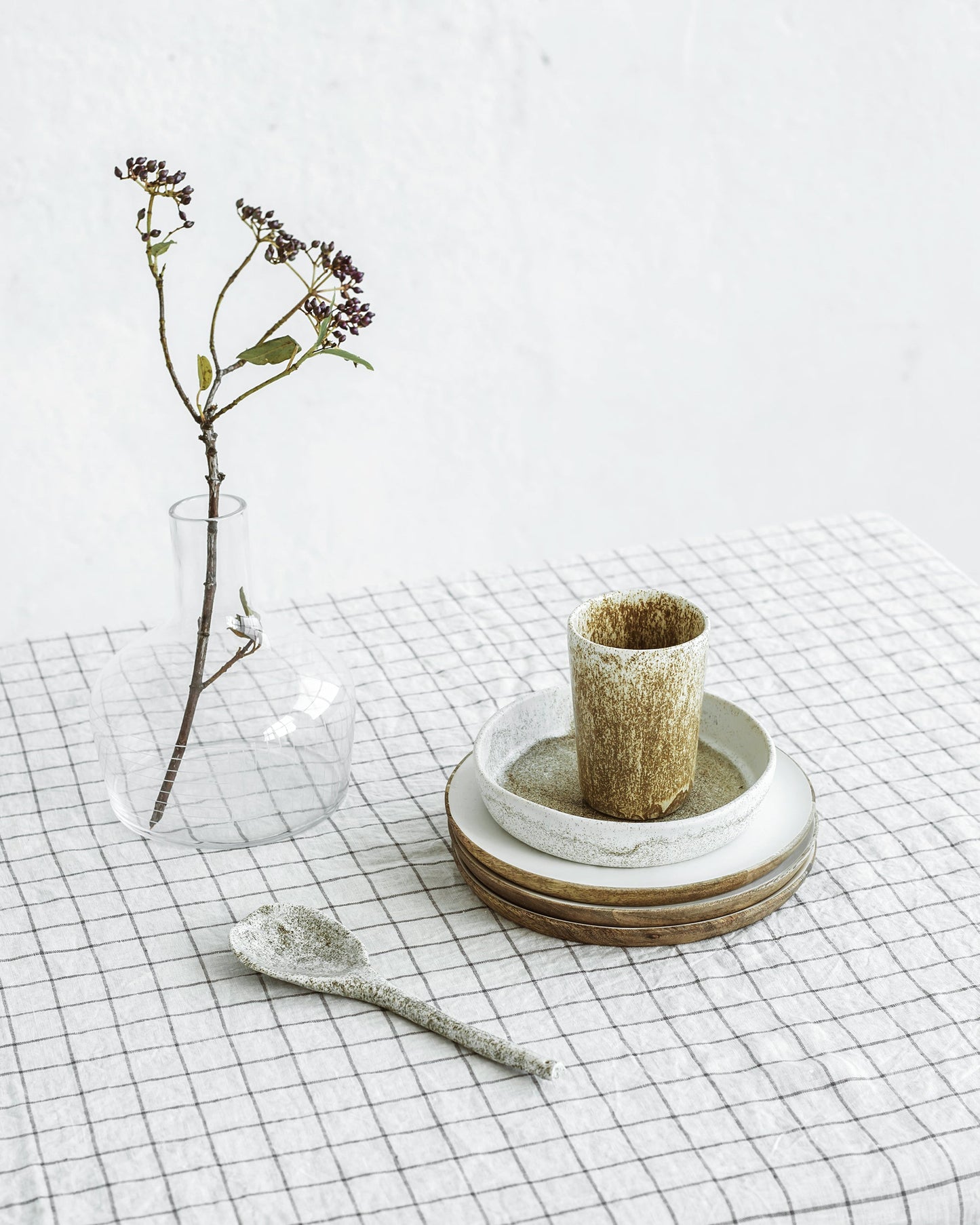 Charcoal Grid Linen tablecloth - MagicLinen