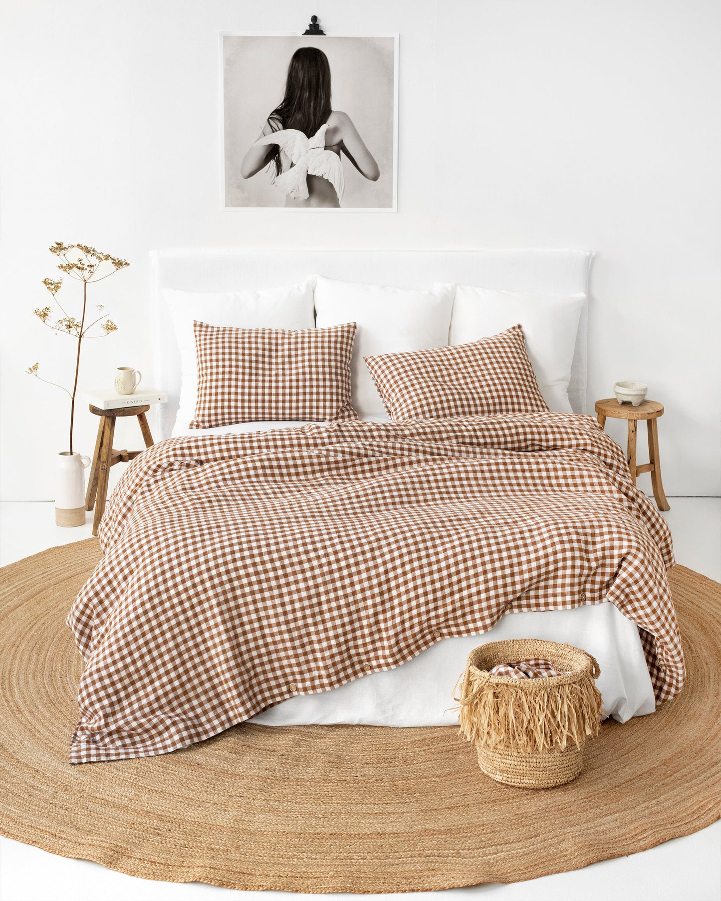 Cinnamon gingham linen pillowcase - MagicLinen