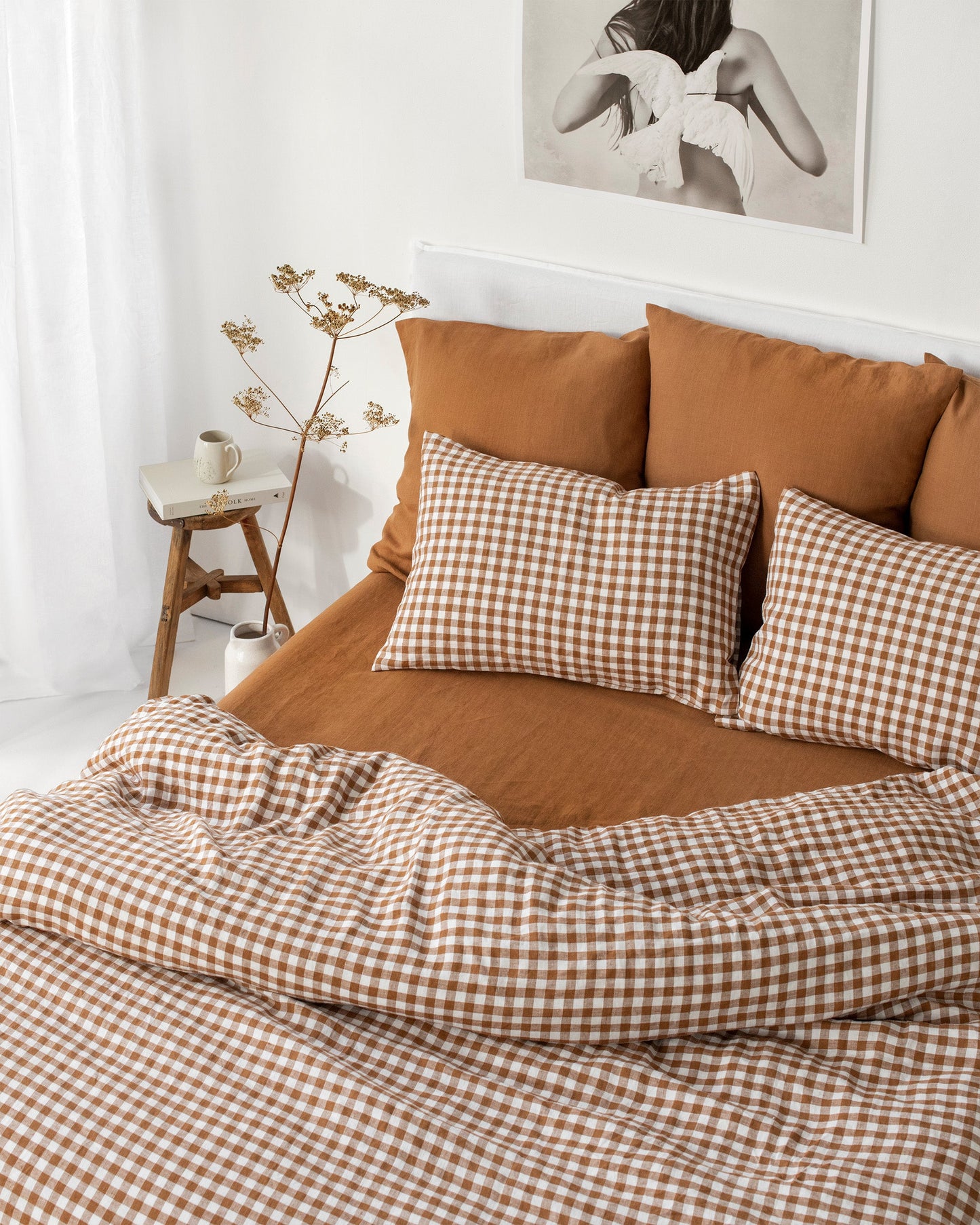 Cinnamon gingham linen pillowcase - MagicLinen
