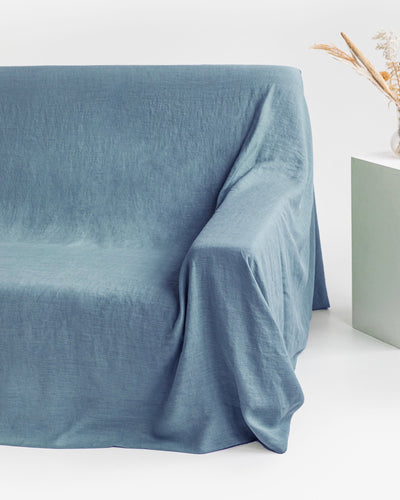 Custom size linen couch cover in Gray blue - MagicLinen