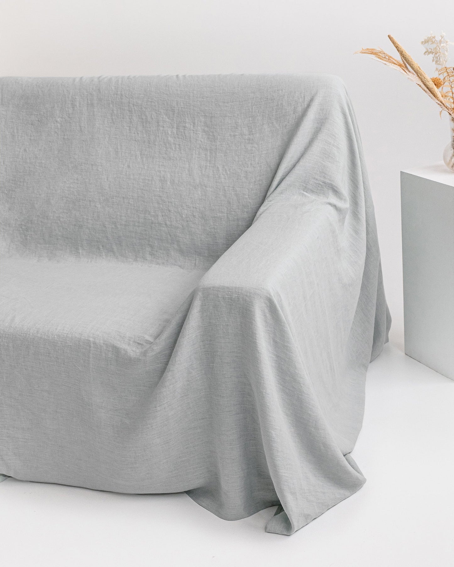 Custom size linen couch cover in Light gray - MagicLinen