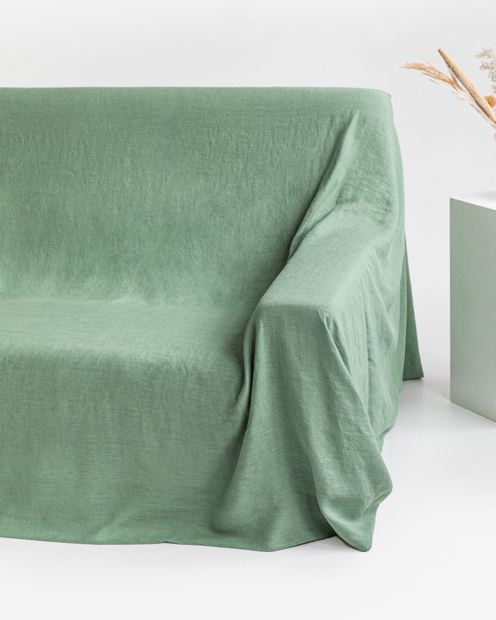Custom size linen couch cover in Matcha green - MagicLinen