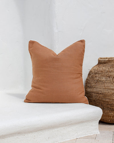 Cushion cover with pom poms in Cinnamon - MagicLinen