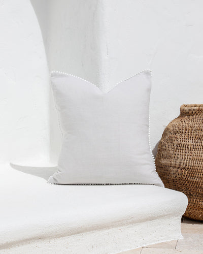 Cushion cover with pom poms in Light gray - MagicLinen