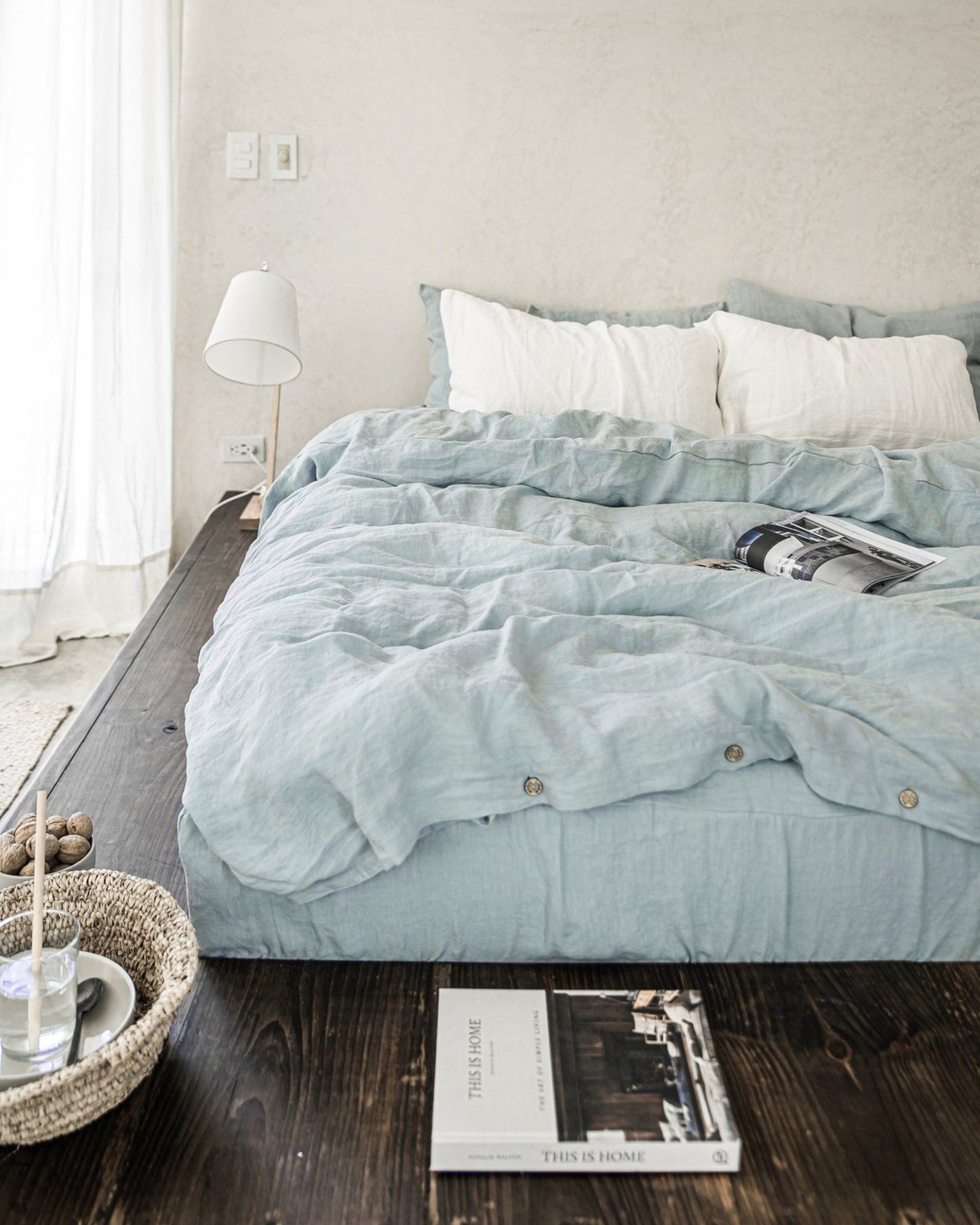 Custom size Dusty blue linen duvet cover - MagicLinen