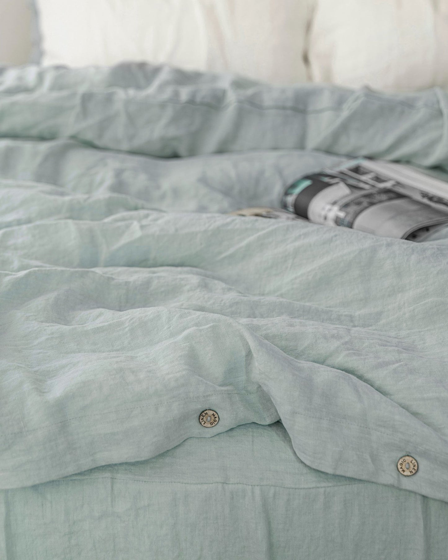 Custom size Dusty blue linen duvet cover - MagicLinen