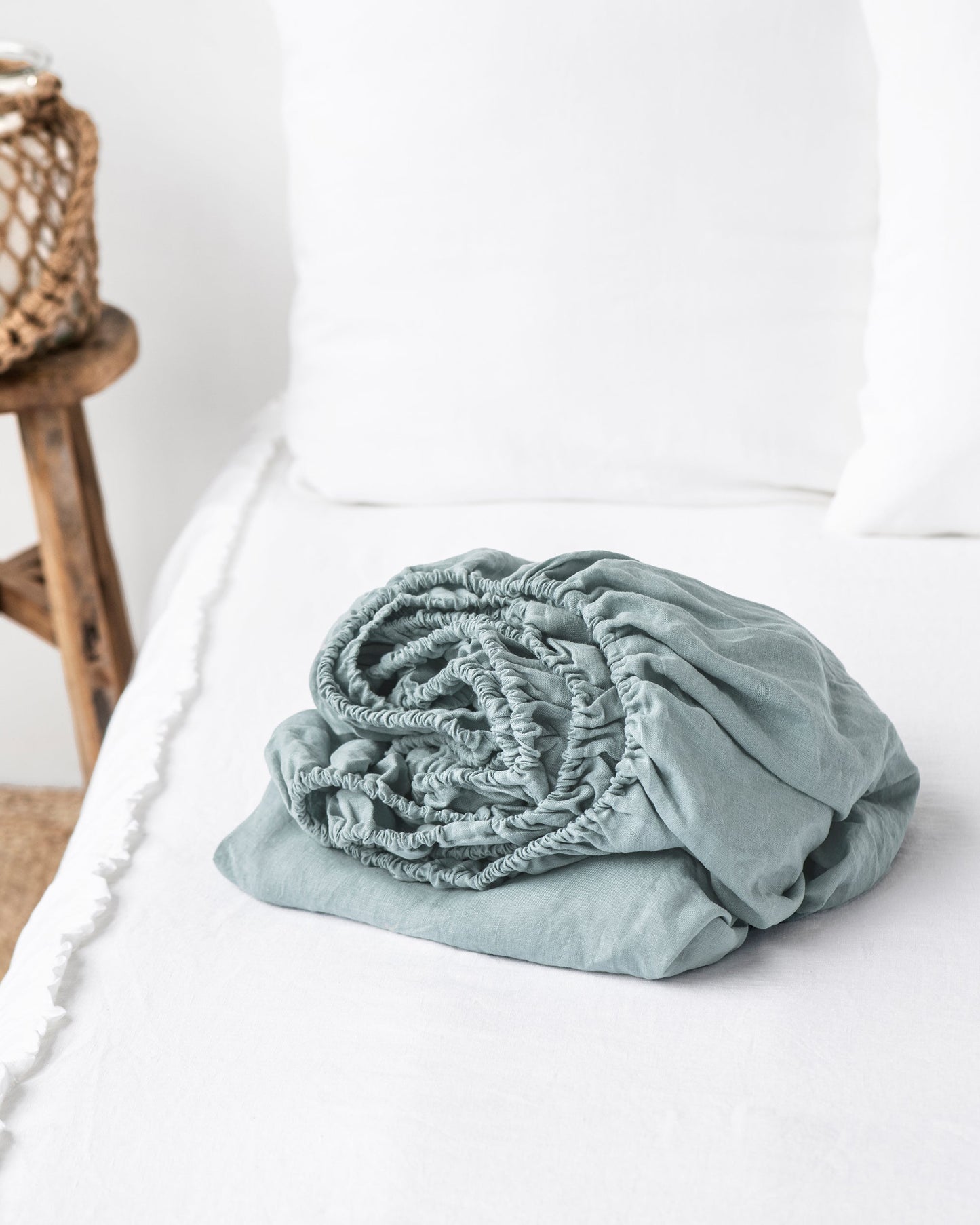 Custom size Dusty blue linen fitted sheet - MagicLinen
