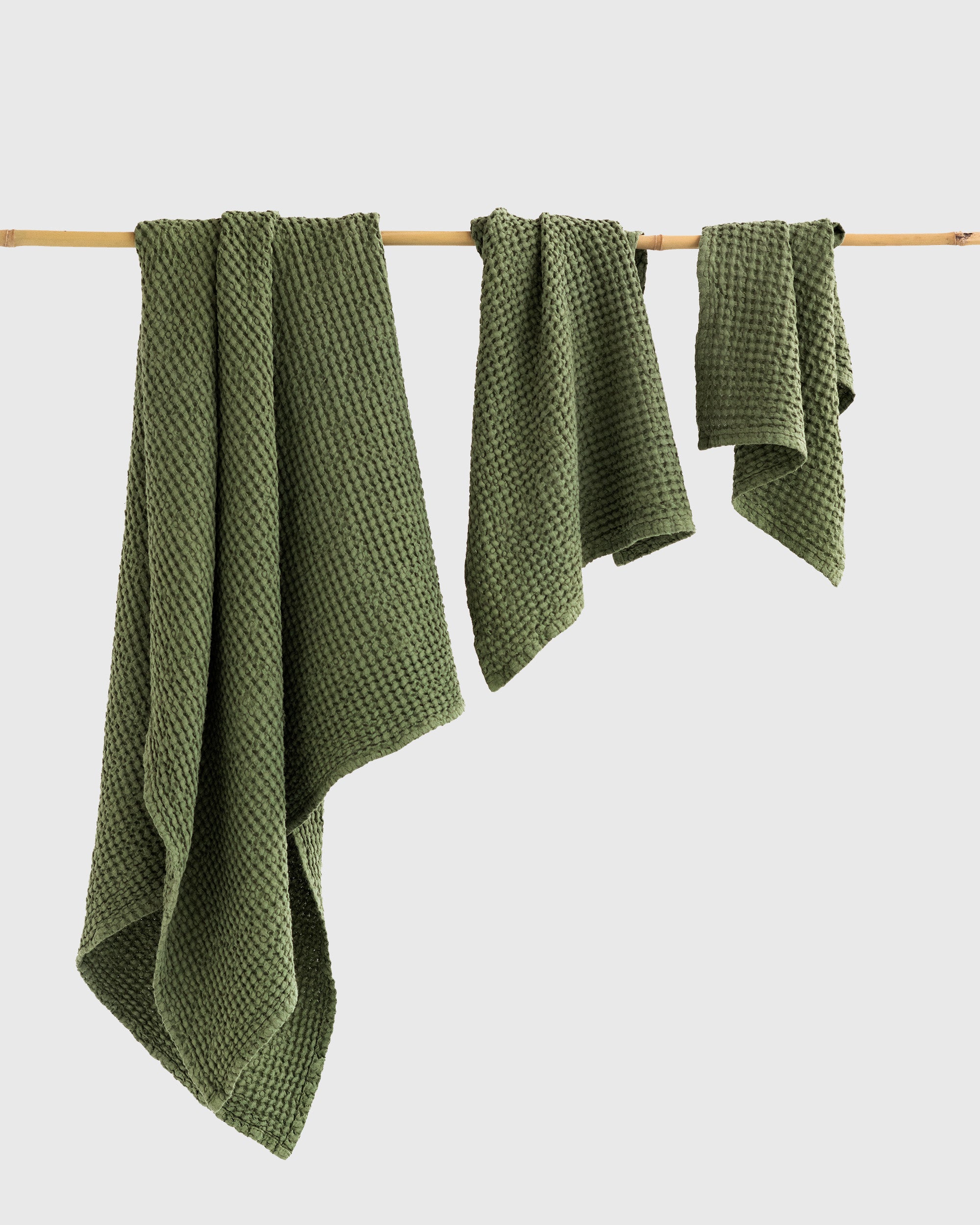 Set of 2 Spa Green Linen Waffle Hand Towels Washed - LinenMe