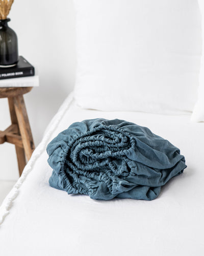 Gray blue linen fitted sheet - MagicLinen