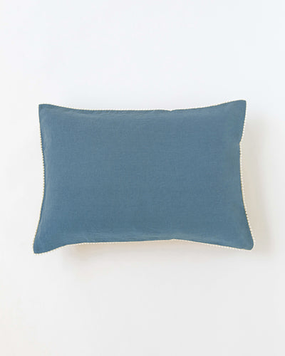 Pom pom trim linen pillowcase in Gray blue - MagicLinen