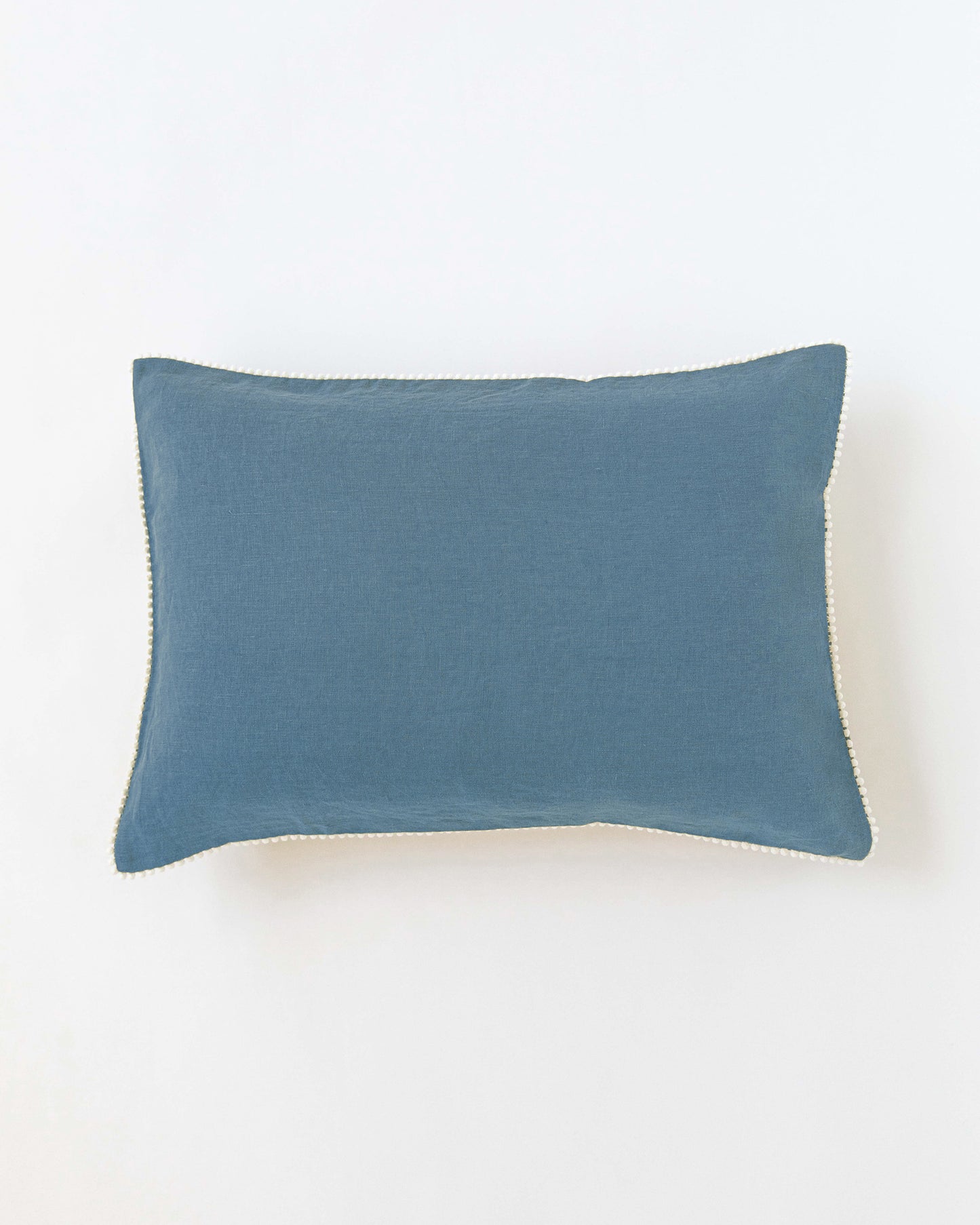 Pom pom trim linen pillowcase in Gray blue - MagicLinen