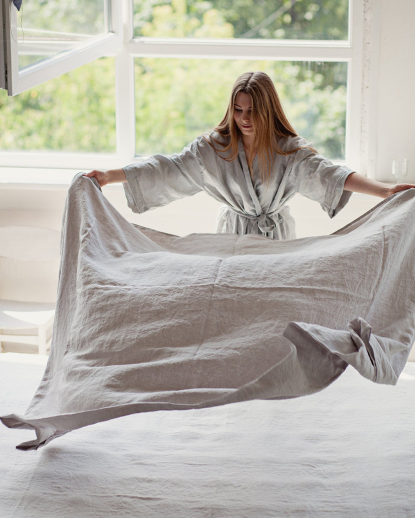 Custom size Light gray linen flat sheet - MagicLinen