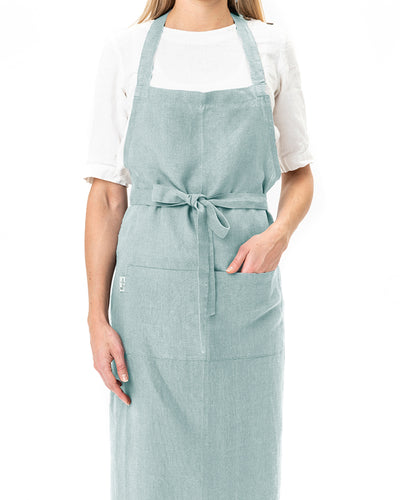 Linen bib apron in Dusty blue - MagicLinen