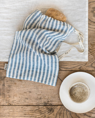 Linen bread bag in Striped in blue - MagicLinen