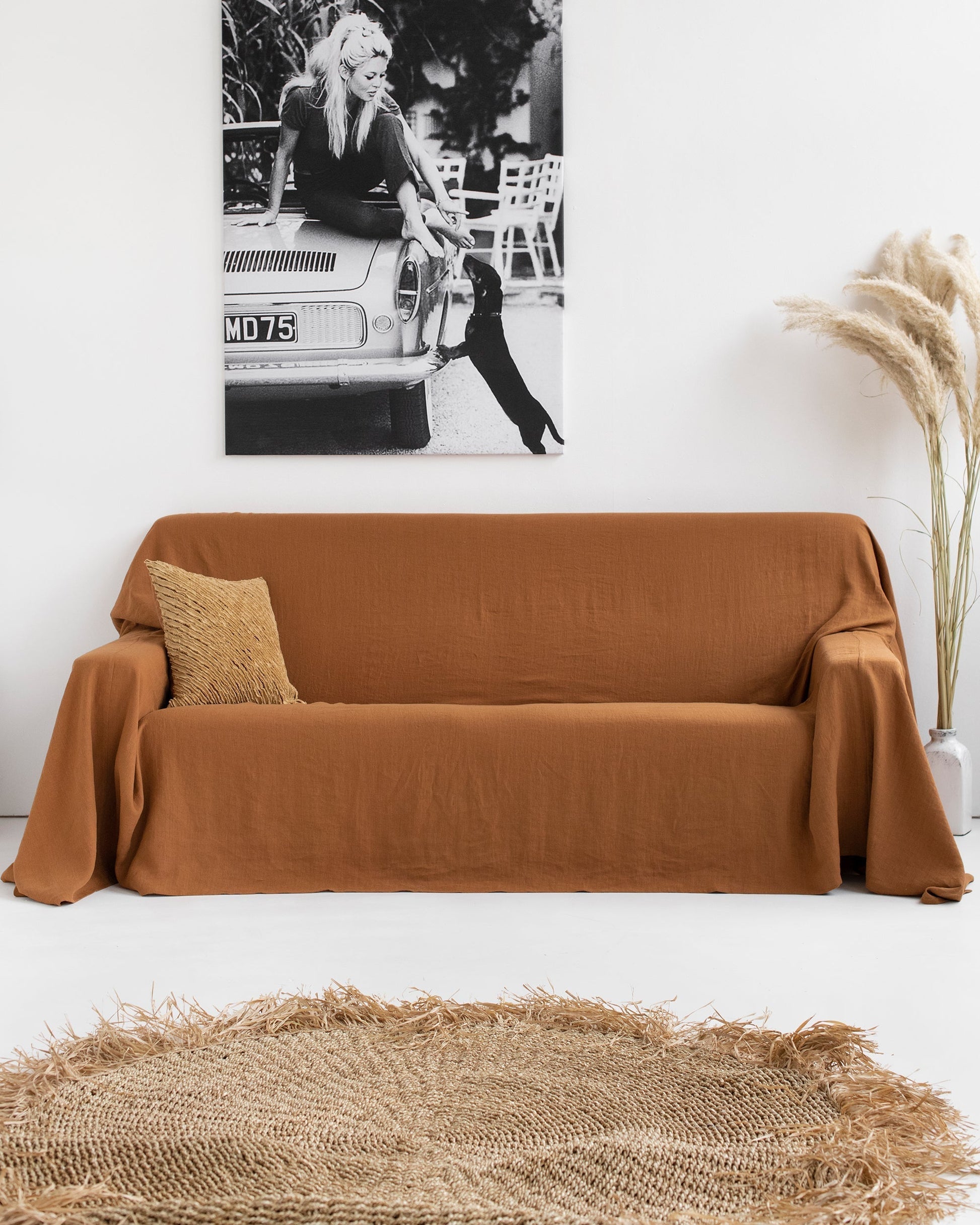 Custom size linen couch cover in Cinnamon - MagicLinen