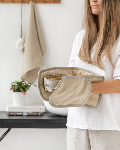 Double oven mitt (1 pcs) in Natural linen - MagicLinen