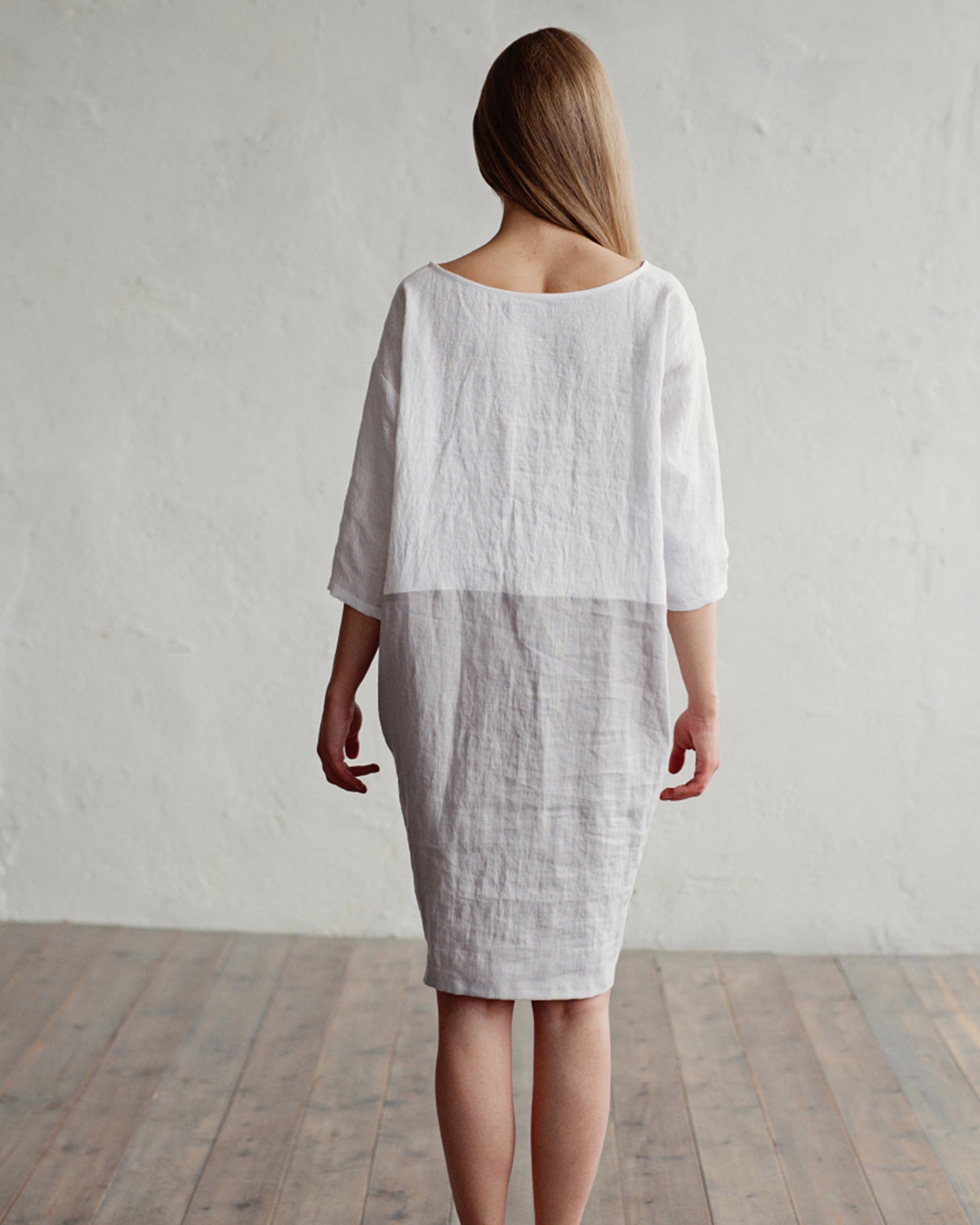 Color-block linen dress ADRIA in white-gray - MagicLinen