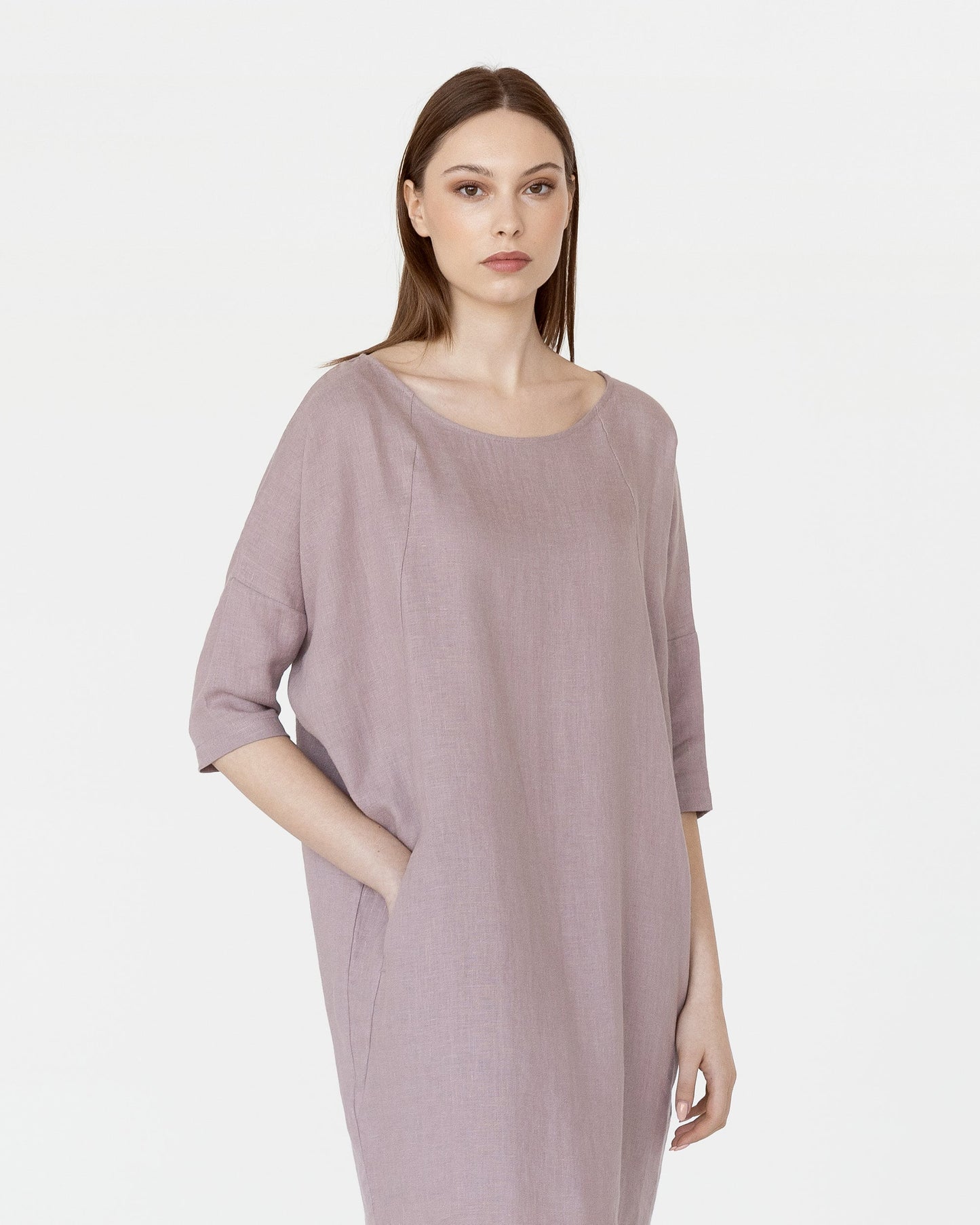 Relaxed fit linen dress ARUBA in woodrose - MagicLinen