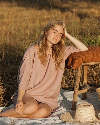 Relaxed fit linen dress ARUBA in woodrose - MagicLinen